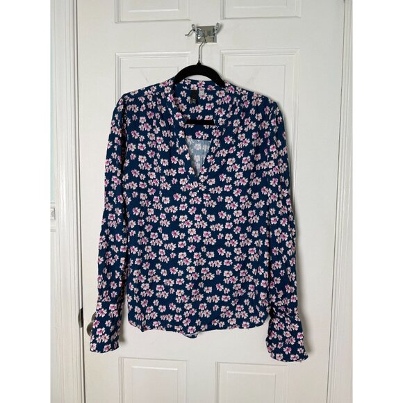 Kut From The Kloth Women's Navy Blue Vibrant Pink Floral Blouse Size M - Picture 2 of 11